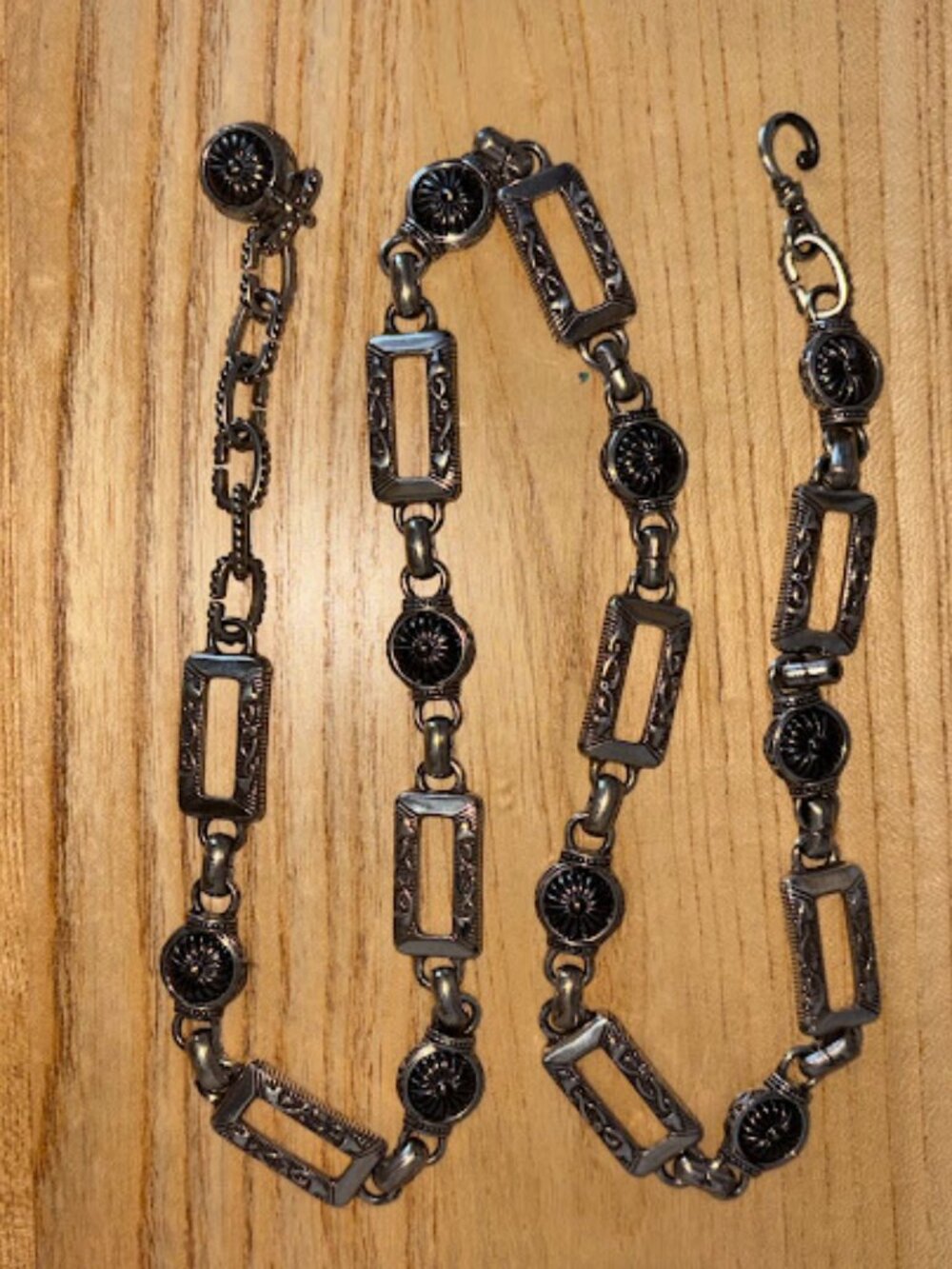 Brighton Silver Concho Link Chain Belt 36" Scrollwork Hearts Western